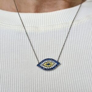 Blue and Silver Evil Eye Pendant Necklace From Türkiye